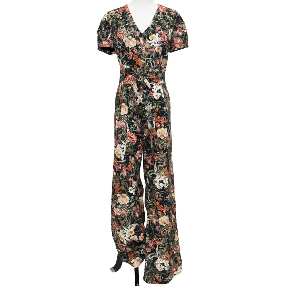 Antonio Melani Floral V-Neck Short Puff Sleeve Jumpsuit Size 12